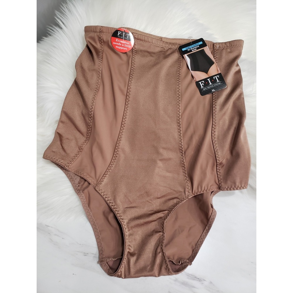 NEW - F.I.T Light Control High Waisted‎ Brief XL 175676-BRN brown beige